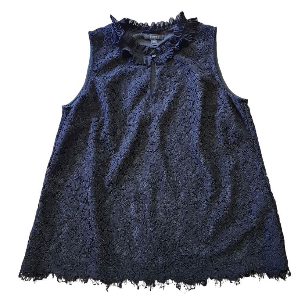 J. Crew Black Lace Ruffle-neck Sleeveless Top. Sz. M